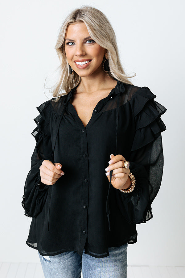 Flowing Champagne Chiffon Shift Top in Black Image - 3