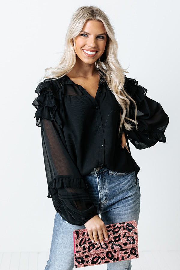 Flowing Champagne Chiffon Shift Top in Black