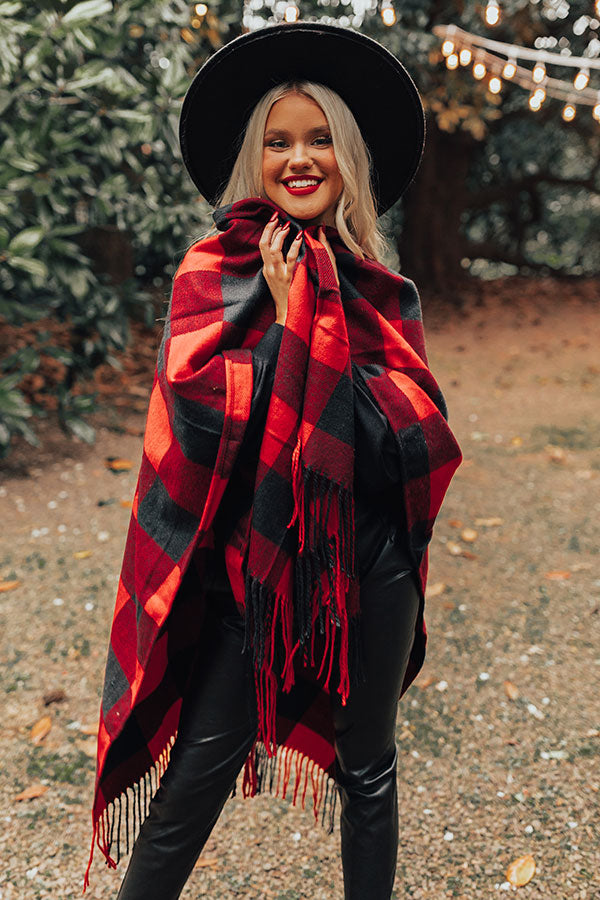 Napa Or Nothing Buffalo Check Poncho In Red • Impressions Online Boutique