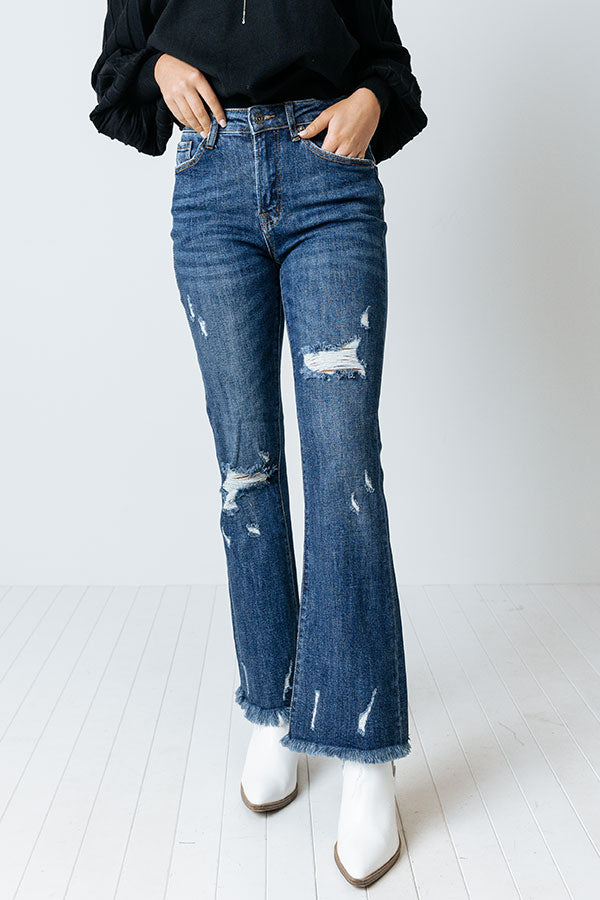 Risen The Jordie Midrise Distressed Flares In Dark Wash Image - 2