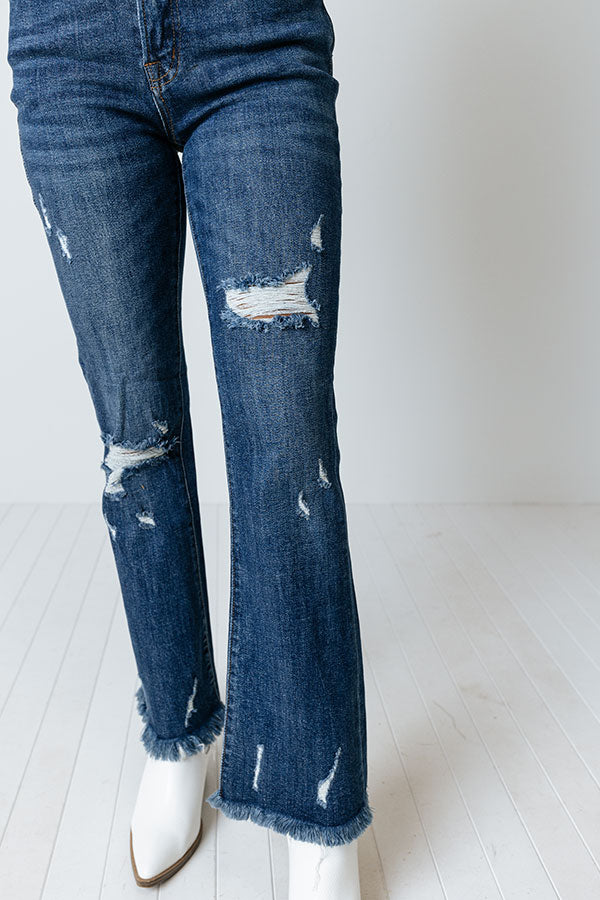 Risen The Jordie Midrise Distressed Flares In Dark Wash Image - 4