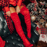 The Tipson Faux Suede Thigh High Boot In Red Image - 1