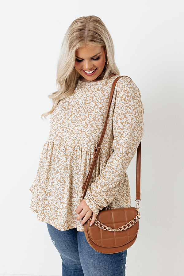 Amazing Ideas Floral Babydoll Top In Khaki Curves Image - 3
