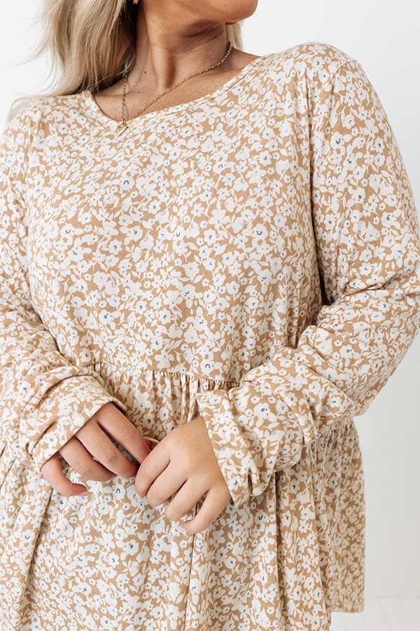 Amazing Ideas Floral Babydoll Top In Khaki Curves Image - 5