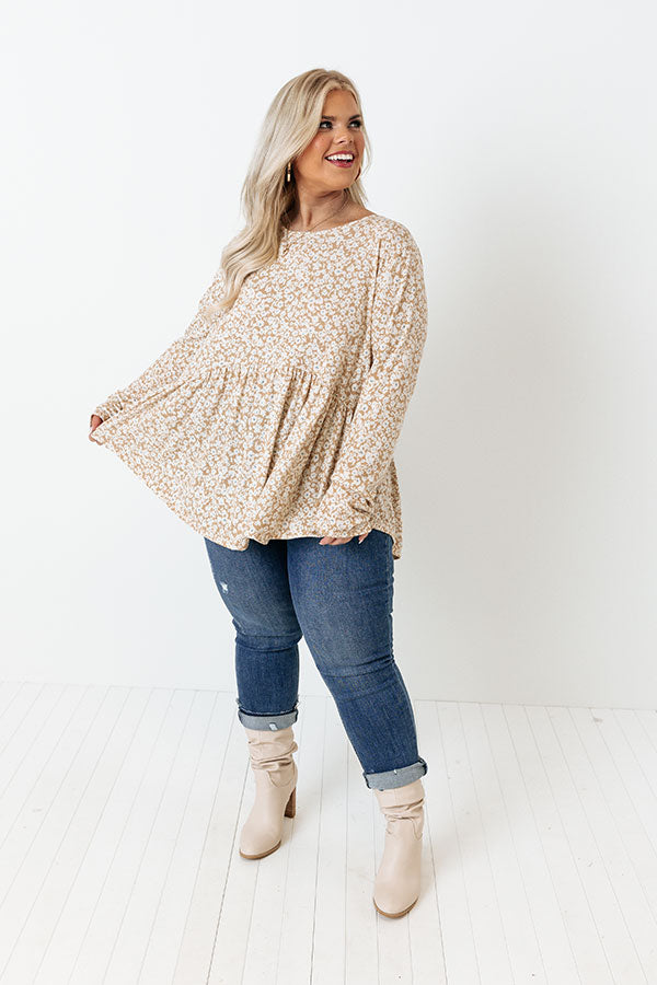 Amazing Ideas Floral Babydoll Top In Khaki Curves Image - 2