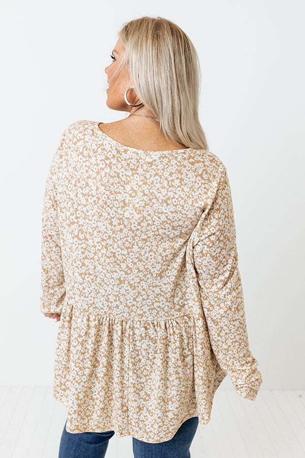 Amazing Ideas Floral Babydoll Top In Khaki Curves Image - 4