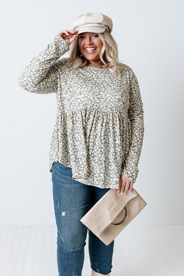 Amazing Ideas Floral Babydoll Top In Sage Curves Image - 1