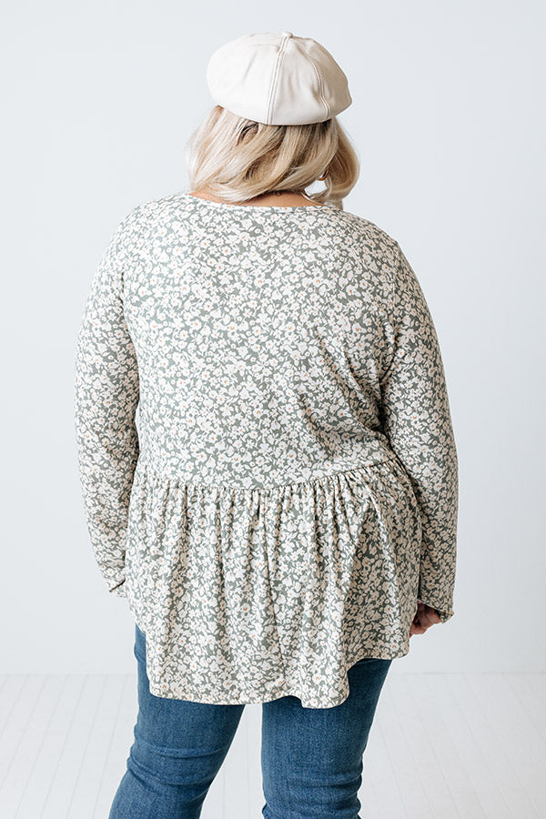 Amazing Ideas Floral Babydoll Top In Sage Curves Image - 5