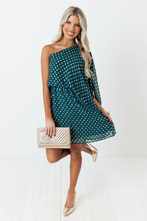 You Had Me At Cocktails Polka Dot Dress in Hunter Green