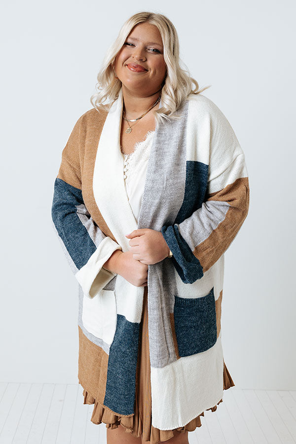 Cozy Cove Colorblock Cardigan In Camel Curves Image - 1