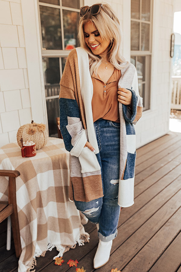 Cozy Cove Colorblock Cardigan In Camel Curves Image - 1