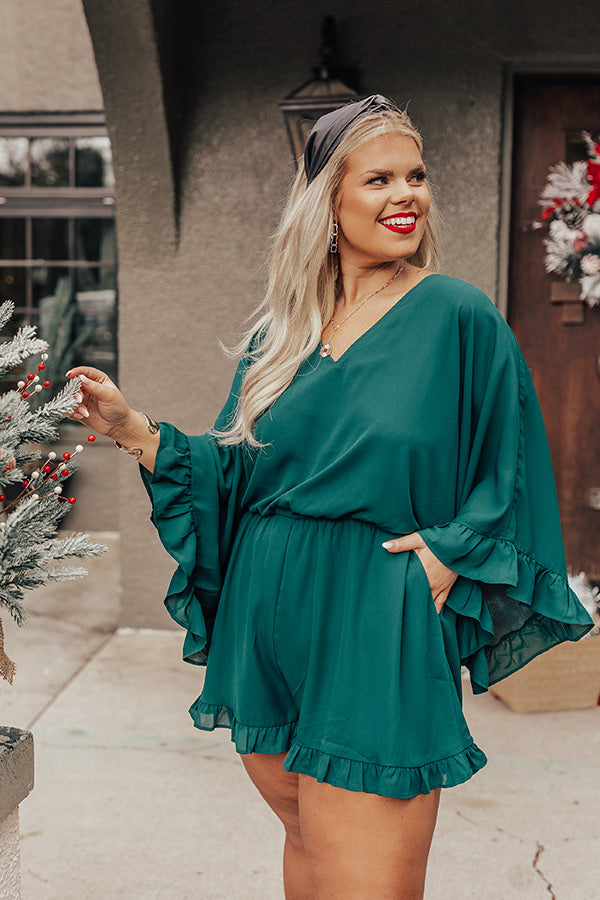Chic Reveal Romper in Hunter Green Curves