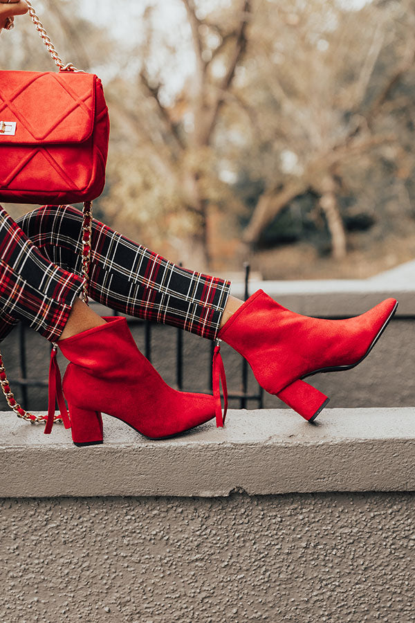 The Fabina Faux Suede Bootie In Red