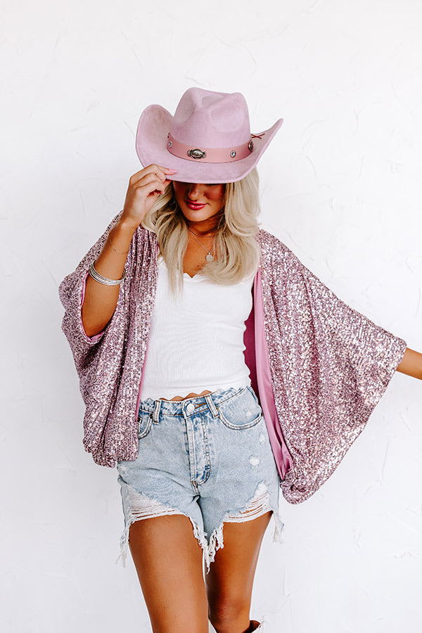 Ritzy Bliss Sequin Cardigan In Blush