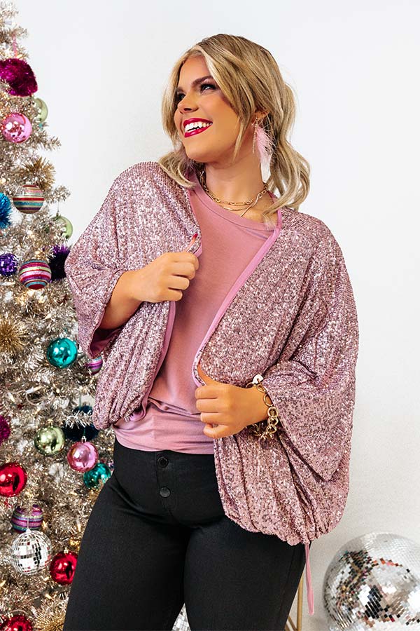 Ritzy Bliss Sequin Cardigan In Blush Curves Image - 1