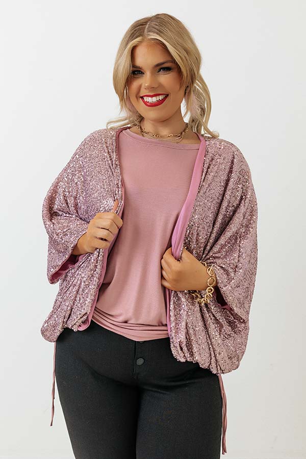 Ritzy Bliss Sequin Cardigan In Blush Curves Image - 3