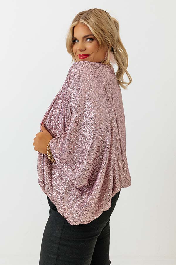Ritzy Bliss Sequin Cardigan In Blush Curves Image - 4