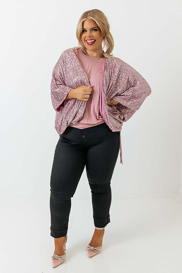 Ritzy Bliss Sequin Cardigan In Blush Curves Image - 2