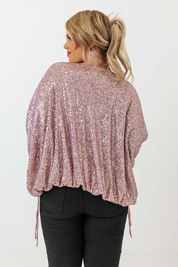 Ritzy Bliss Sequin Cardigan In Blush Curves Image - 5