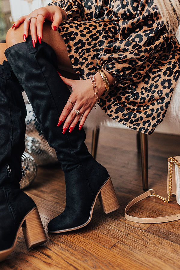 The Colten Faux Suede Knee High Boot In Black Image - 2