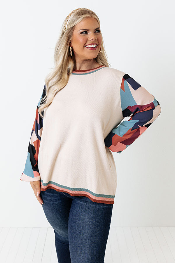 Dating Game Sweater Top in Beige Curves