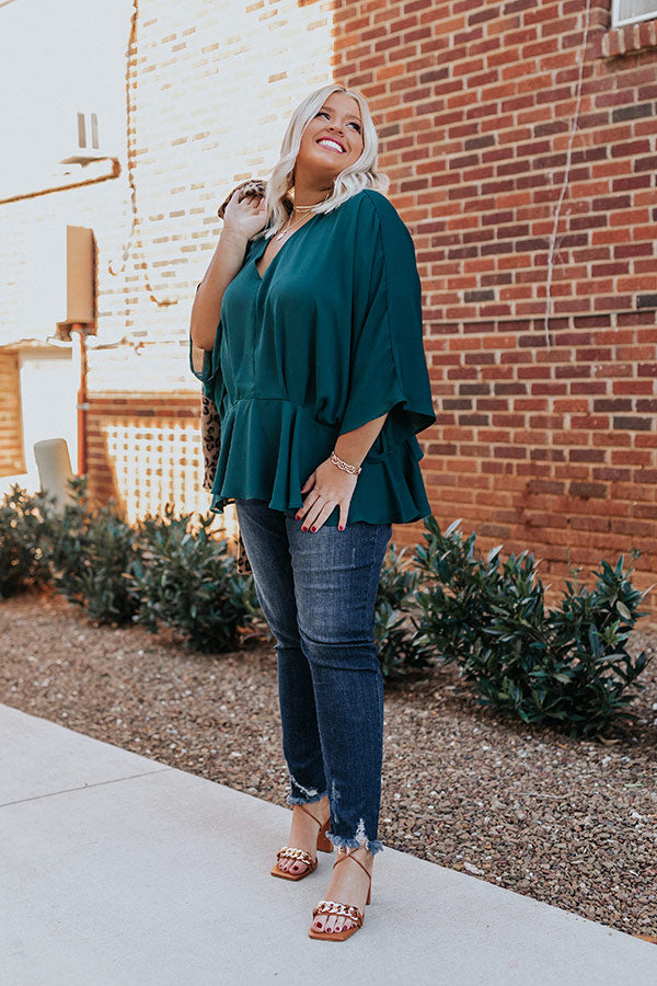 Chic Stomping Grounds Top in Hunter Green Curves