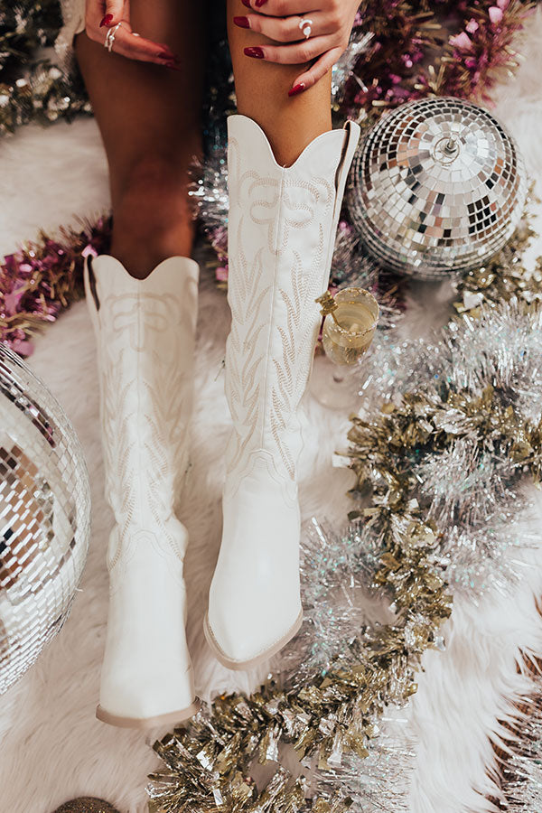 The Harris Faux Leather Cowboy Boot in White – Impressions Online