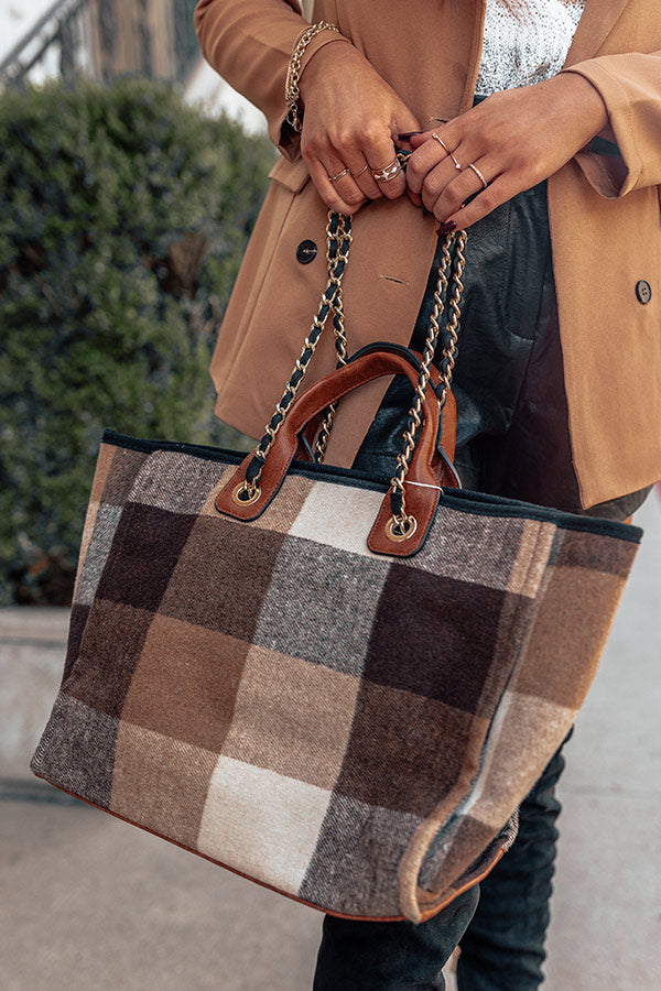 Wintry Dreams Plaid Tote in Brown • Impressions Online Boutique