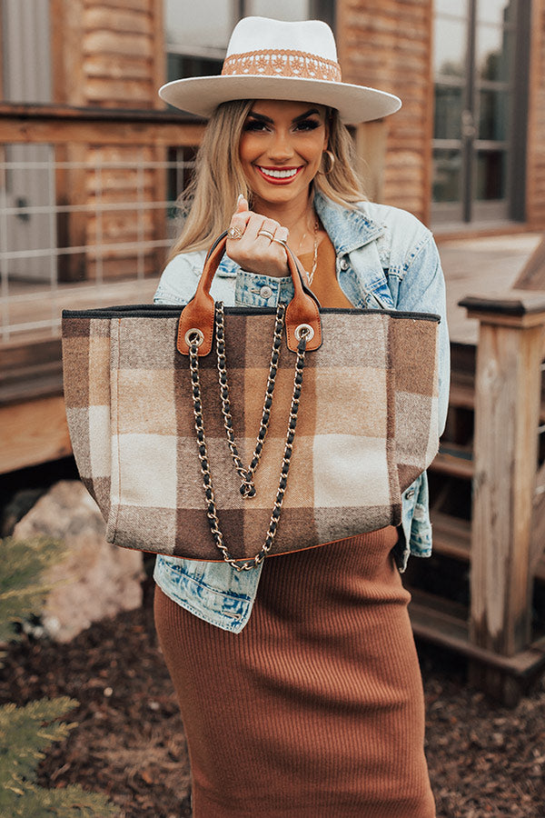 Wintry Dreams Plaid Tote in Brown • Impressions Online Boutique