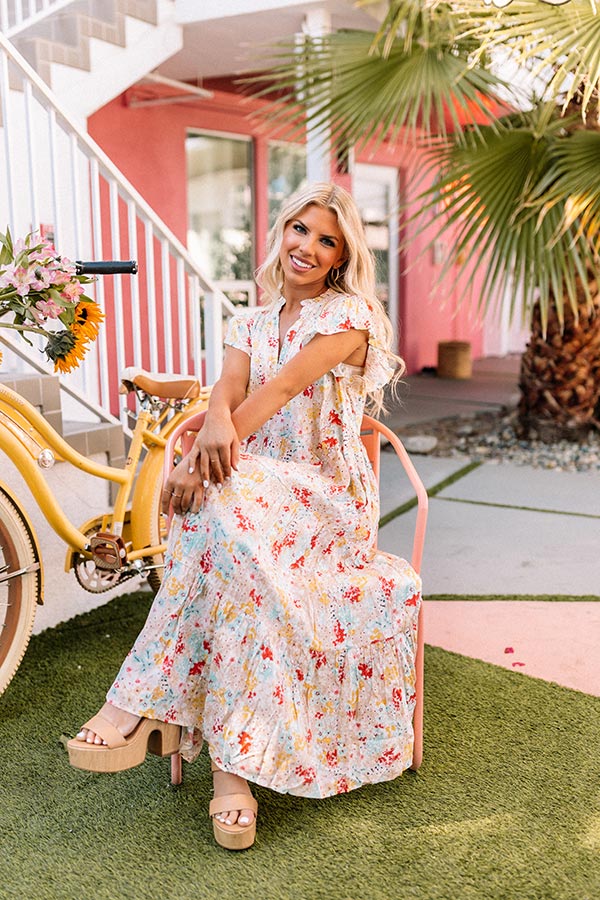 Happiest Days Floral Midi In Light Iced Latte