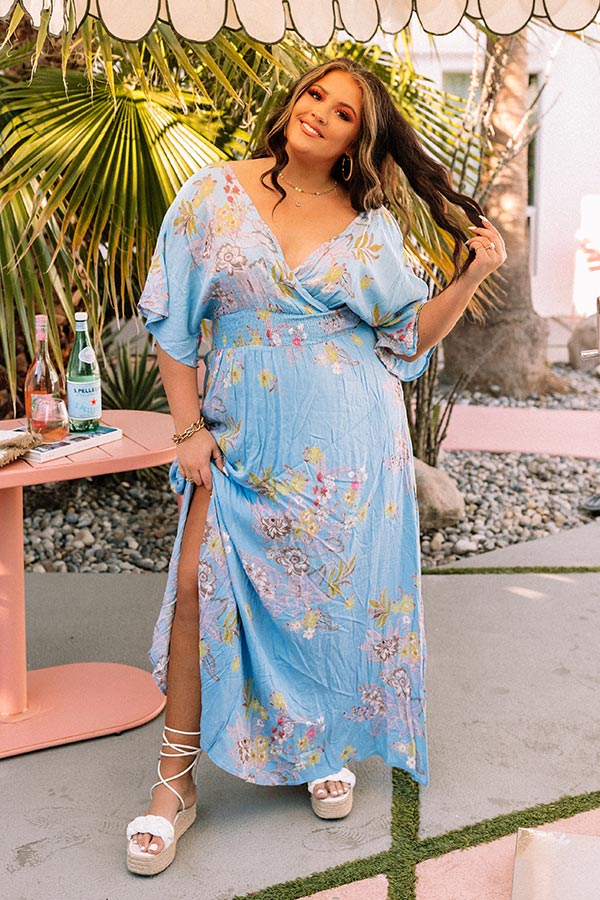 Feeling Decadent Floral Maxi Dress in Sky Blue Curves