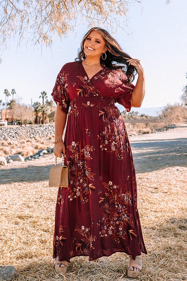 Feeling Decadent Floral Maxi Dress in Maroon Curves Image - 5
