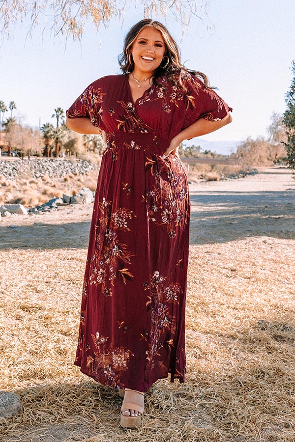 Feeling Decadent Floral Maxi Dress in Maroon Curves Image - 3