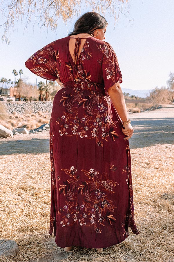 Feeling Decadent Floral Maxi Dress in Maroon Curves Image - 4