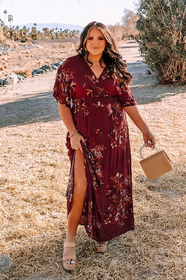 Feeling Decadent Floral Maxi Dress in Maroon Curves