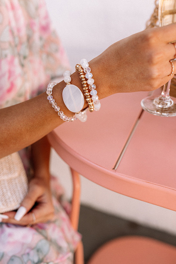 Here to Party Semi Precious Bracelet Set in White Image - 1