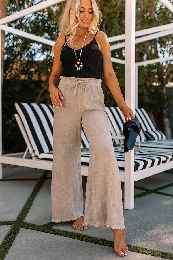 The Banks High Waist Linen-Blend Pants In Warm Taupe Image - 3