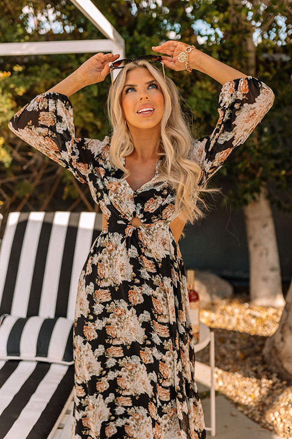 Just In Time Floral Cut Out Midi In Black Image - 2