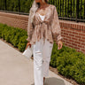 Brighter Than Sunshine Floral Front Tie Top In Mocha Image - 1