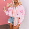 Famous Forever Distressed Denim Jacket In Pink Image - 1