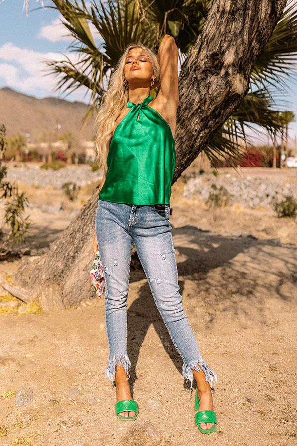 Here To Party Satin Top In Green Image - 5