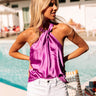 Here To Party Satin Top In Orchid Image - 1