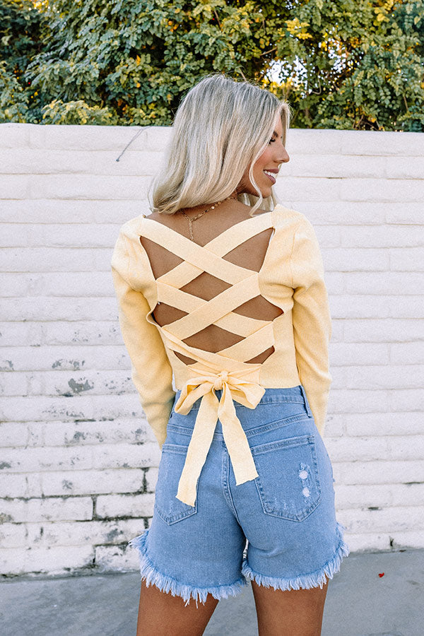 Summer Of Fun Lace Up Crop Top In Yellow