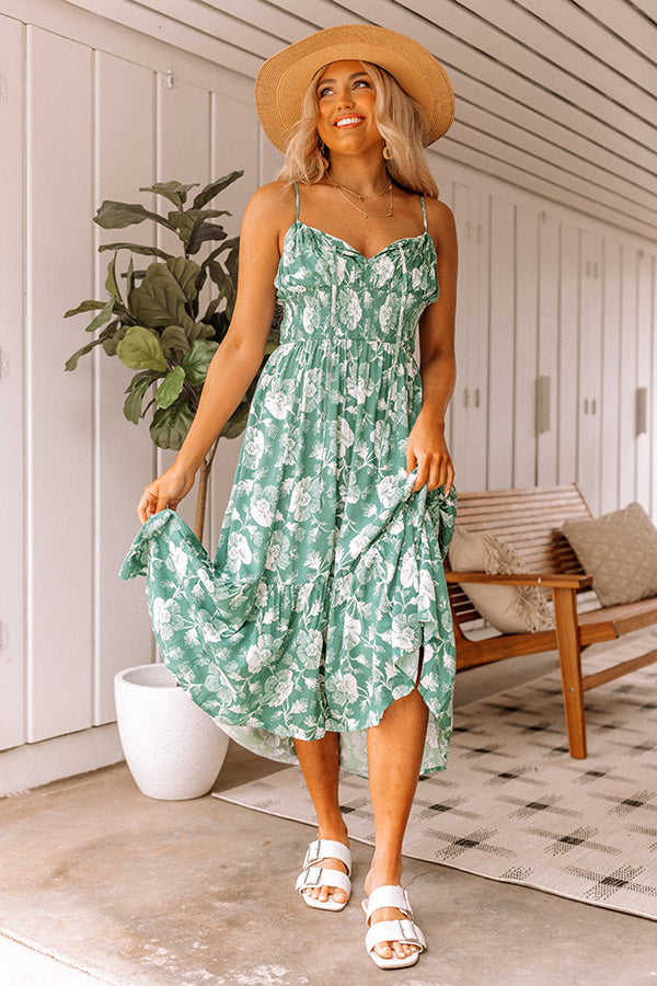 Lovely Lagoon Floral Midi In Green