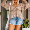 Brighter Than Sunshine Floral Front Tie Top In Mocha Curves Image - 1