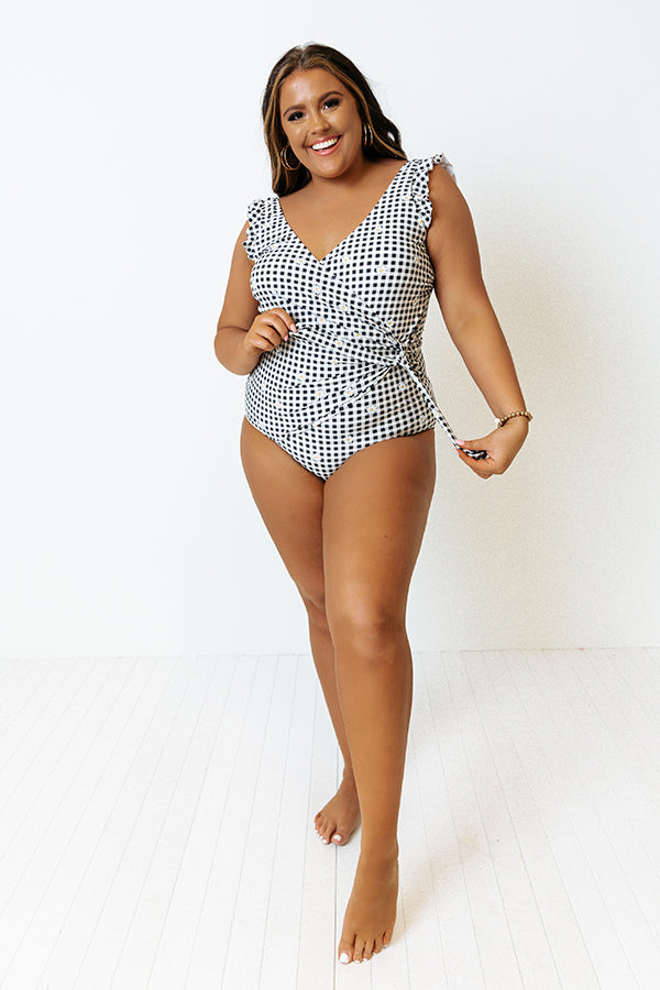 Wild Side Belted One Piece Swimsuit in Black Gingham Curves