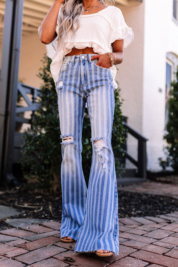 The Coston High Waist Distressed Flare in Light Wash Image - 1