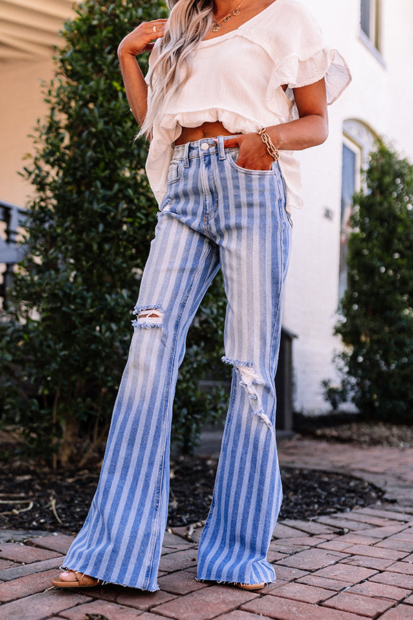 The Coston High Waist Distressed Flare in Light Wash Image - 3