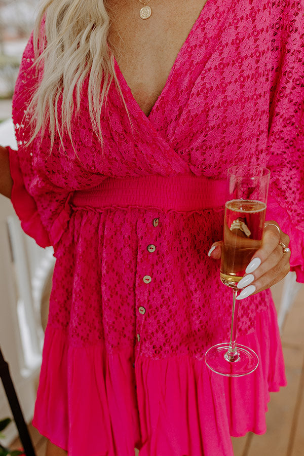Island Beauty Lace Romper In Hot Pink Image - 4