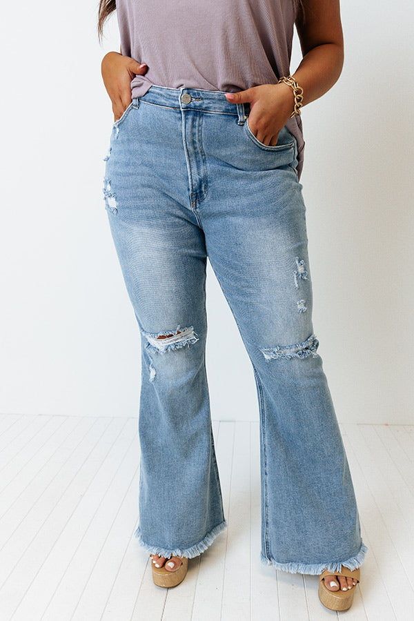 Risen The Mellow Midrise Distressed Flare Curves Image - 2